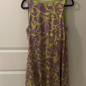 Nicole Miller Purple and Chartreuse Floral Shift Mini Dress fully lined